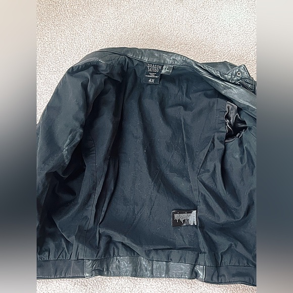 H&M Dragon Tattoo Collection by Trish Summerville Black Leather Bike Jacket RARE - Picture 10 of 12